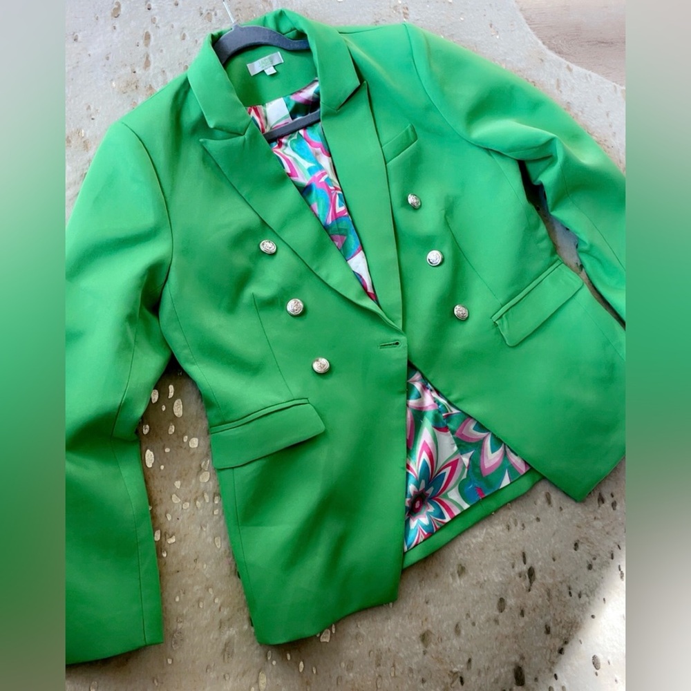 Jade Green Winnie Double-Breasted Blazer L - Picture 3 of 10